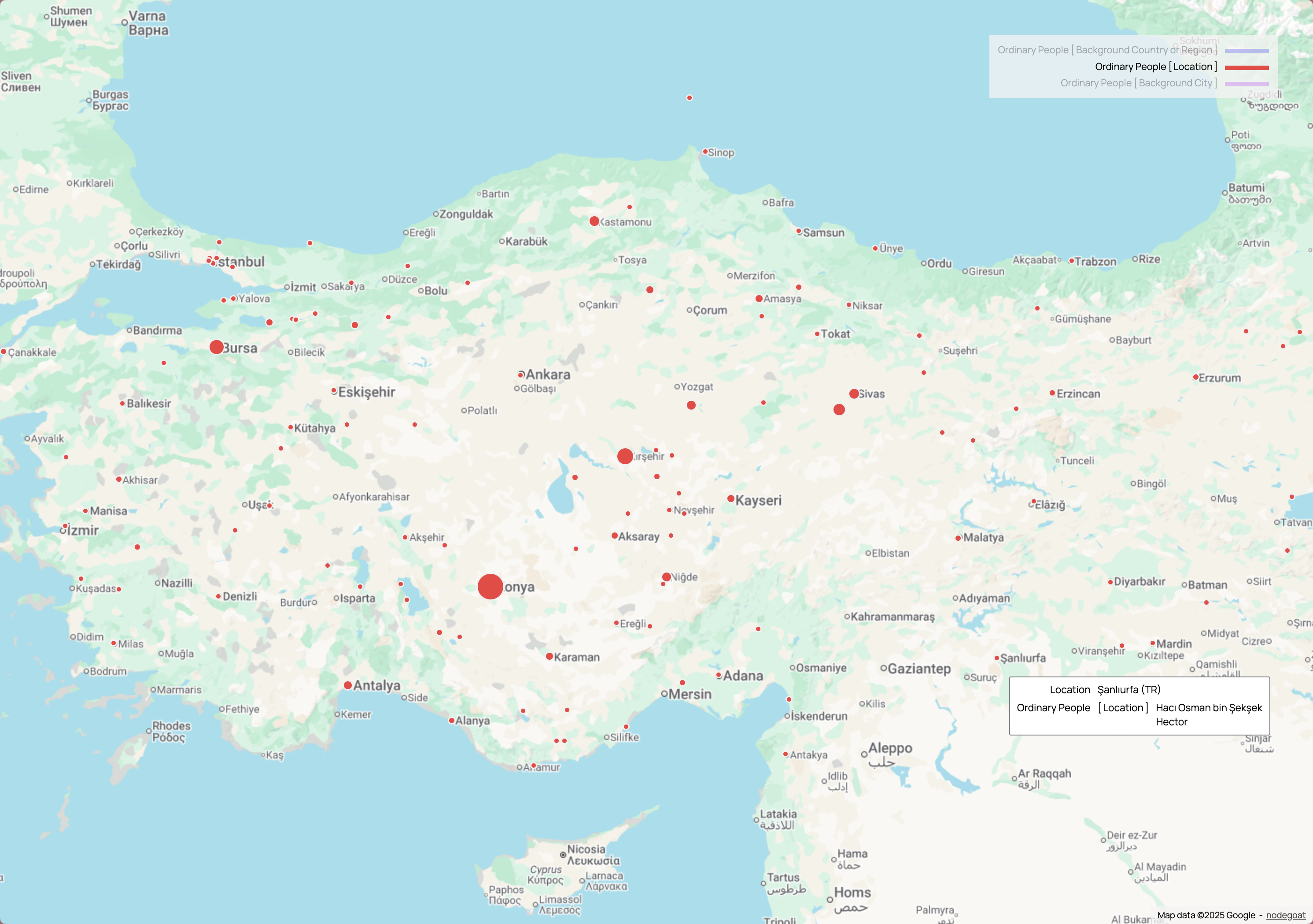 Historical locations on Anatolia map